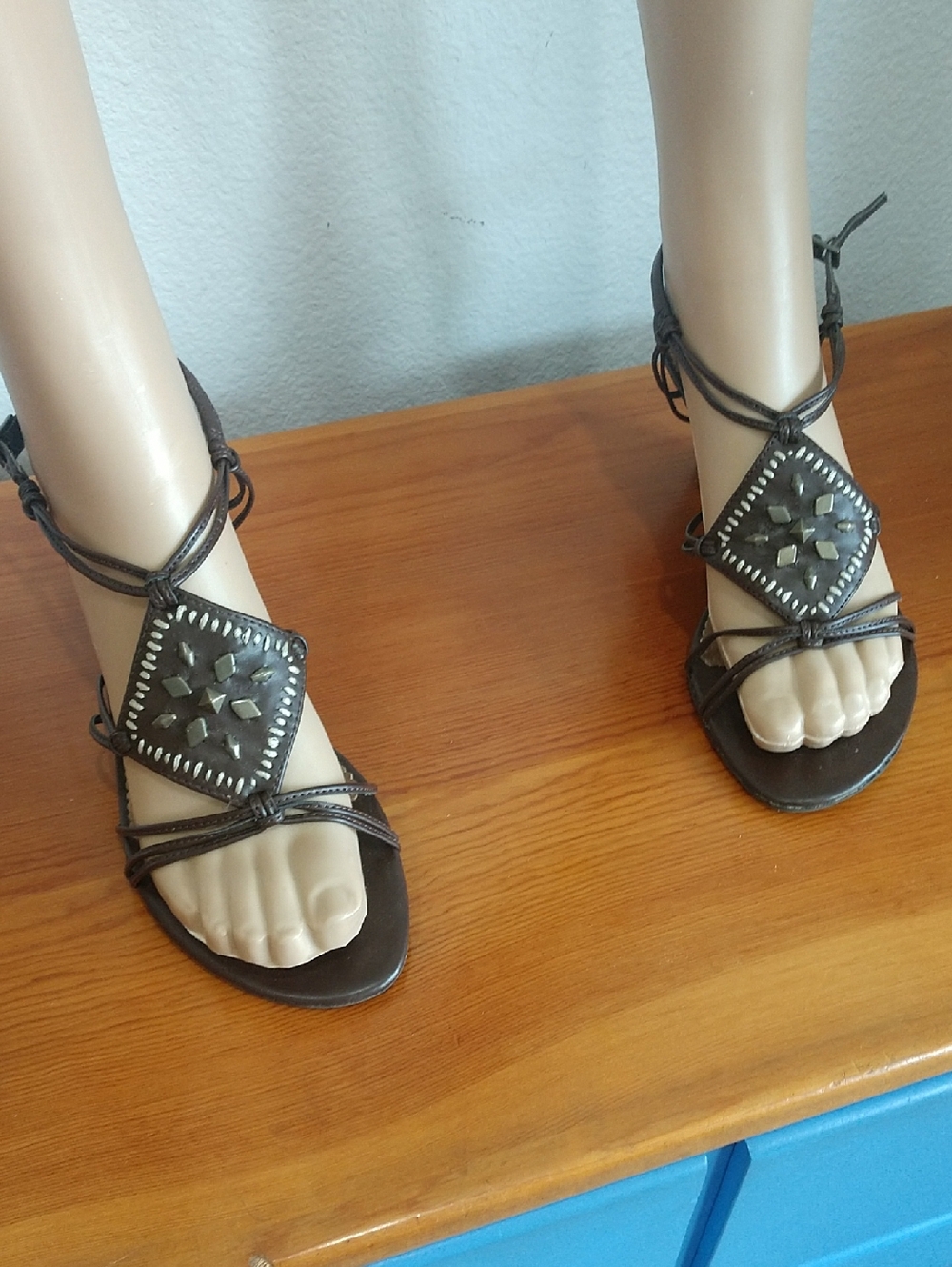 Massini Dark Brown Strappy Sandals with Embellished Medallion